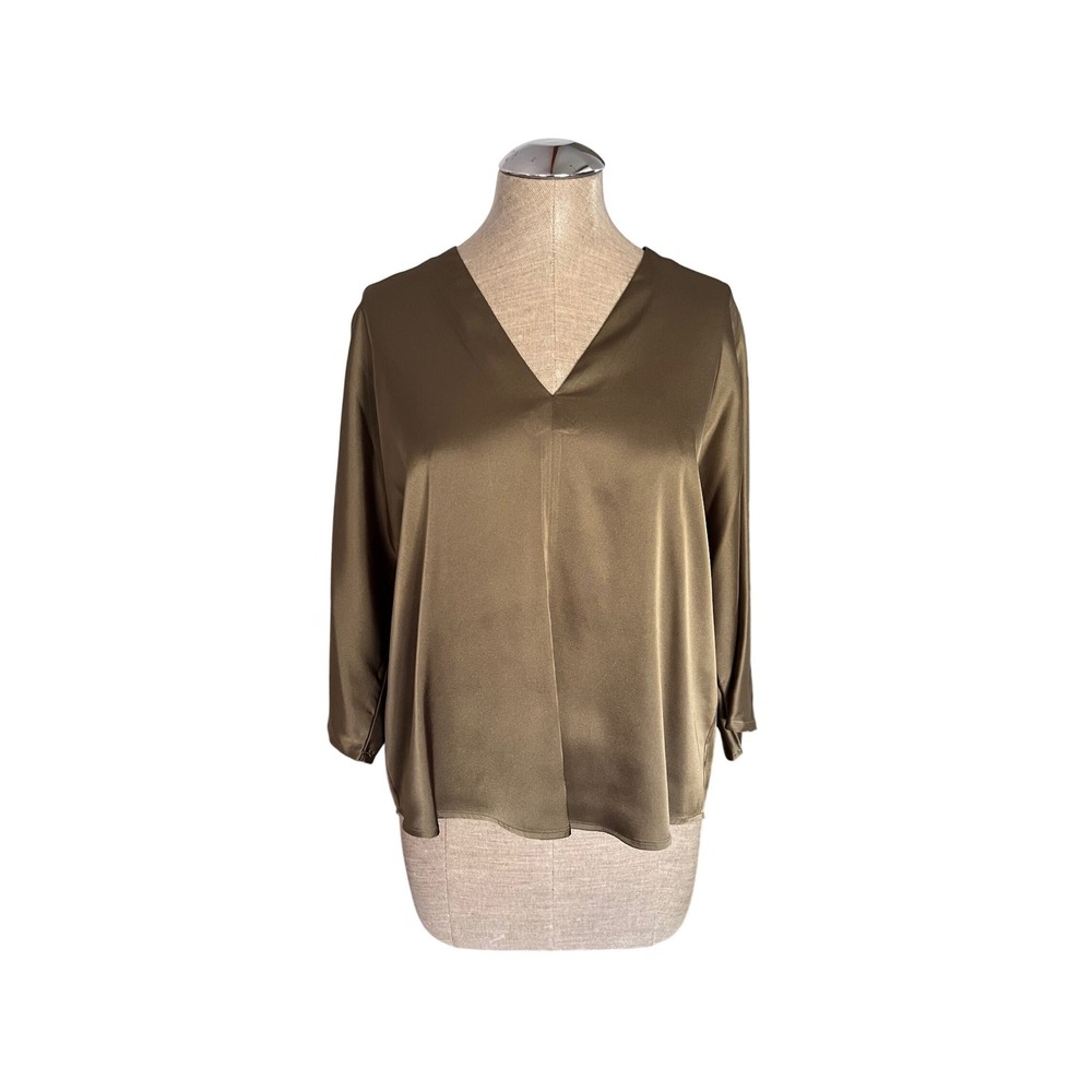 Banana Republic Olive Bronze Satin V-Neck Dolman Sleeve Blouse Small